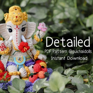 ガネーシャ神（3つのポーズ）のかぎ針編みパターンPDF – 写真チュートリアル、すぐにダウンロード