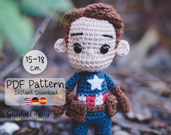 Hero PDF Pattern, 2 styles of heads. Captain (Doll, Head Pencil, Keychain, Photo Tutorial)