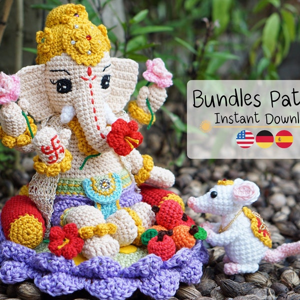 Special Price for 2 Pattern : Lord Ganesha + Musika, Crochet Doll Pattern (Guichai Dolls Pattern, Amigurumi) Tutorial