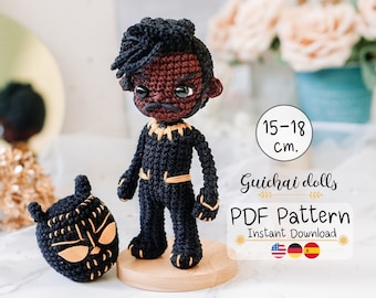 Hero Black2 PDF Pattern, 2 styles of heads.(Doll, Head Pencil, Keychain, Photo Tutorial)