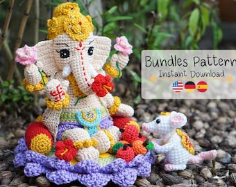 Bundle 2 Pattern : Lord Ganesha + Musika, Crochet Pattern PDF – Photo Tutorial, Instant Download