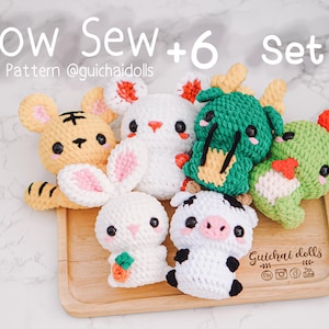 Low Sew, Zodiaco cinese degli animali, Set 1, Modello PDF (Modello amigurumi, Modello all'uncinetto, Tutorial fotografico, Come fare) Download immediato