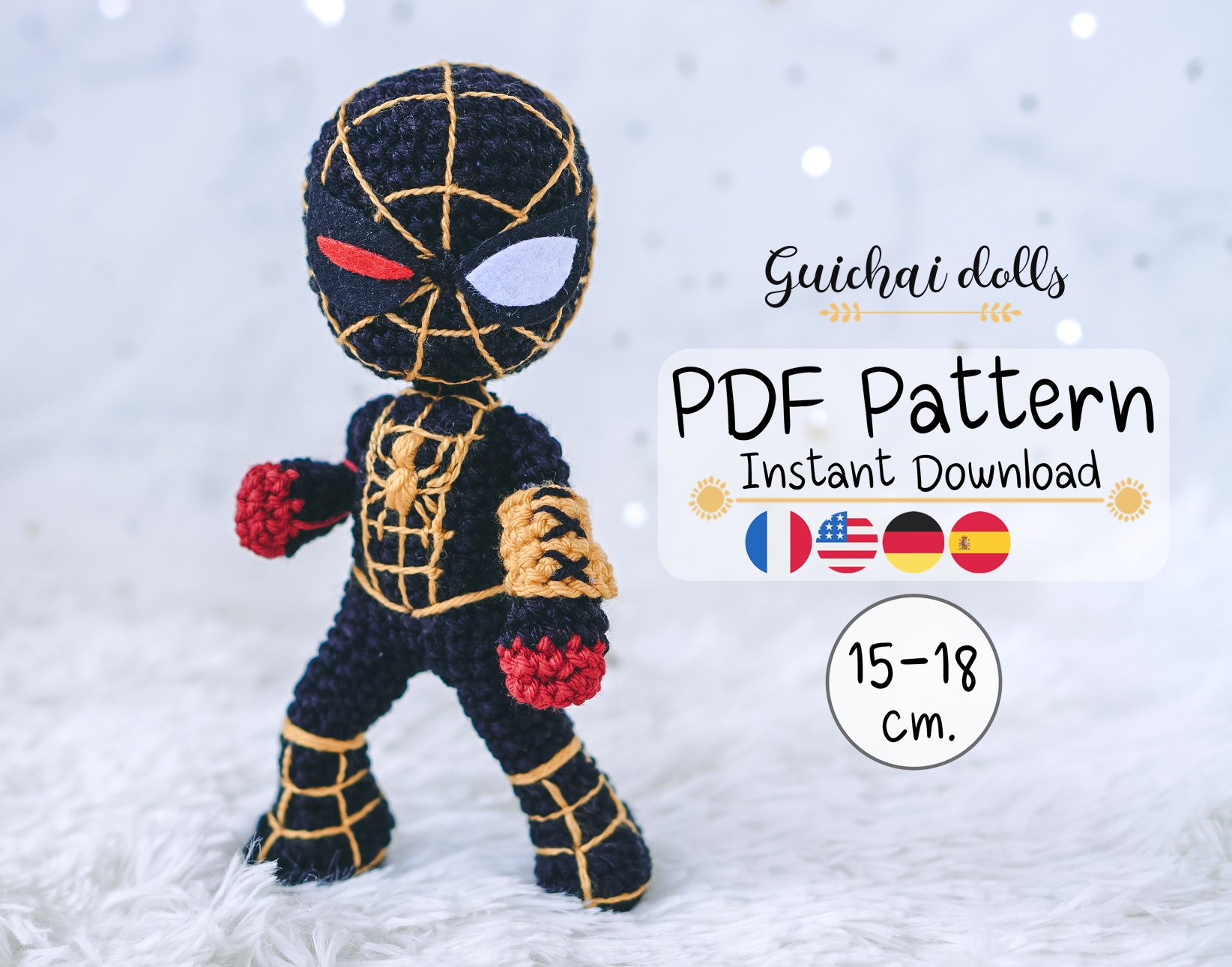 Hero PDF Pattern, 2 styles of heads, Spider (Amigurumi, Crochet , Photo Tutorial)