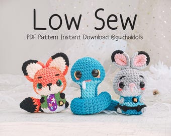 Low Sew Mini Zoo Crochet Pattern PDF – Photo Tutorial, Instant Download