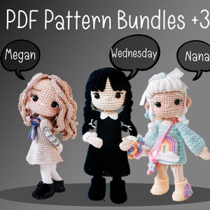 PDF Pattern Bundle +3 Cute Amigurumi (Megan, Wednesday, Nana)