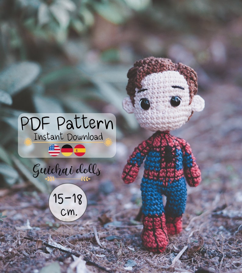 Hero PDF Pattern, 2 styles of heads, Spider Doll, Head Pencil, Keychain, Photo Tutorial image 1