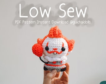 Low Sew Mini Horror Clown Crochet Pattern PDF – Photo Tutorial, Instant Download