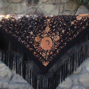 Antique Silk Embroidered Piano Shawl