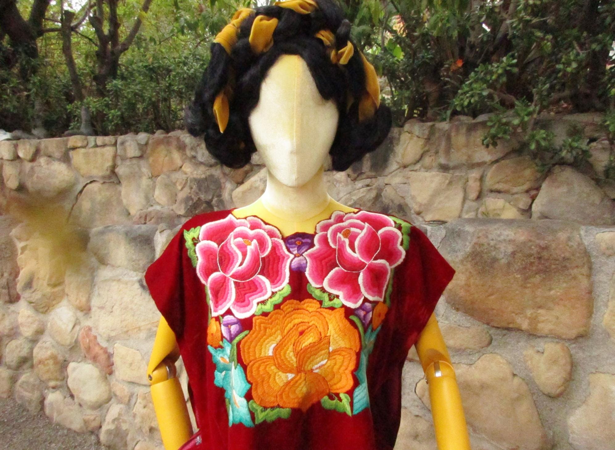 Mexican Huipil Huipil Tehuana Bordado A Mano Fleur Ancienne De