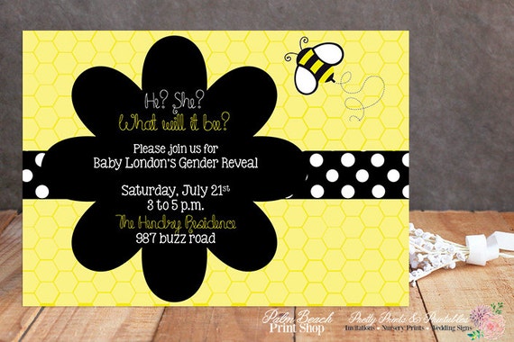 Printable Buzzing Bee Gender Reveal Invitations Personalized