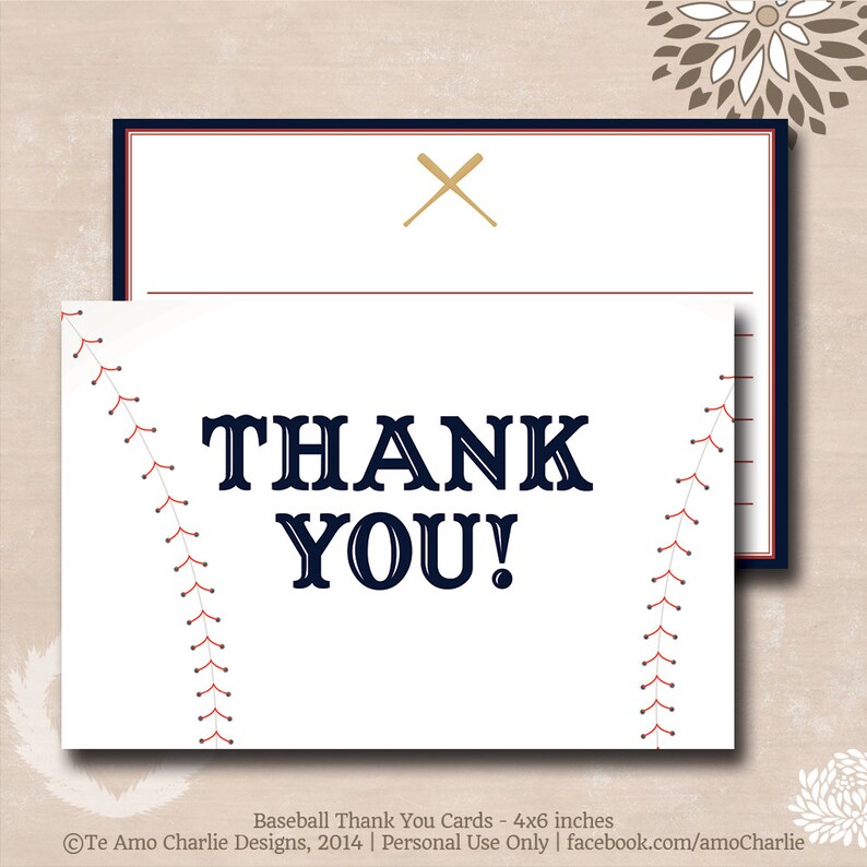 Printable Baseball Theme Thank You Cards Personalized | Etsy