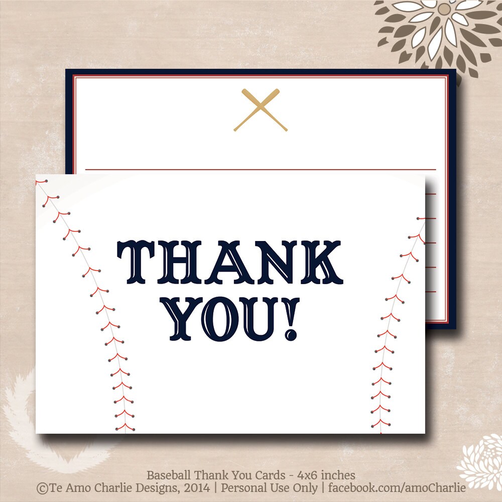 Printable Baseball Theme Thank You Cards Personalized | Etsy