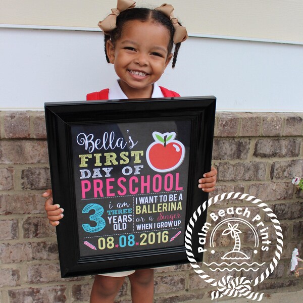 First Day of School Printable Sign for Girl - Printable First Day of School Chalkboard Photo Prop - Personalized First Day of School Sign