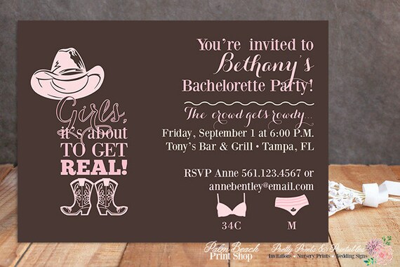 Cowgirl Bachelorette Party Invitations Printable Country Western