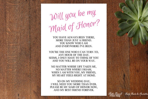 will you be my maid of honor poem instant download maid etsy