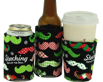 4qty. Beverage Insulators Christmas Fabric Assorted PocketHuggie #Ecofriendly 3 Sizes CAN CUP Skinny Can/BEERBOTTLE Starbucks Hot/Cold Cup