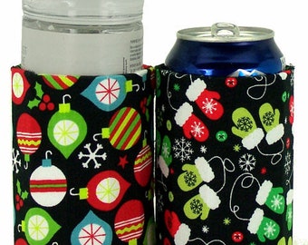 2 Beverage Insulators Christmas Fabric PocketHuggie #Ecofriendly 3 Sizes #CAN #CUP #BEERBOTTLE #Starbucks Hot/Cold #Solocup #Beer #Xmas