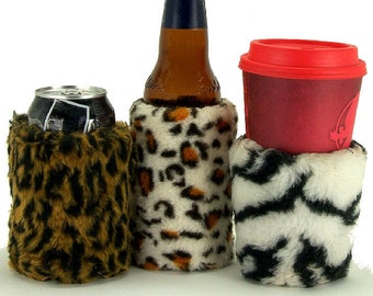 Beverage Insulator #FauxFur #Leopard #Zebra #Cheetah #Tiger PocketHuggie-Hot/Cold #Coffee SoloCup 3 Sizes-CUP, CAN, BOTTLE Hard Seltzer