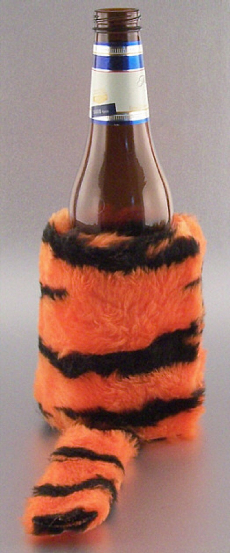 2 qty Faux Fur w/Tail Beverage Insulator CAN/Bottle & CUP Size PocketHuggies Beer, Water, Coffee Bengal Clemson Bearcat Cincinnati image 9