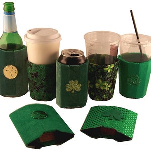 Beverage Insulator-St.Patty's Fabric PocketHuggie EcoFriendly, 3 Sizes Can, Glass Beer Bottle/Skinny Can & Cup Size, Coffee Starbucks image 2