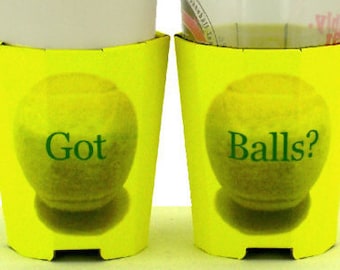 Beverage Insulators 2PK GotBalls #Tennis Ball Printed Pocket Huggies-EcoFriendly, Folds, Starbucks Cold/Hot,3 Sizes: CAN, CUP, BEER Bottle