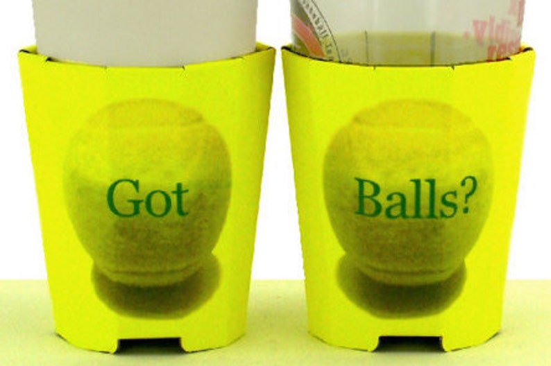 Beverage Insulators 2PK GotBalls Tennis Ball Printed Pocket Huggies-EcoFriendly, Folds, Starbucks Cold/Hot,3 Sizes: CAN, CUP, BEER Bottle image 1