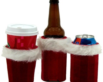 Beverage Insulator Red Velvet #Christmas Stocking PocketHuggie- #Starbucks, Cold/Hot Drinks, 3 SIZES: Cup, Can, GlassBeerBottle/HardSeltzer