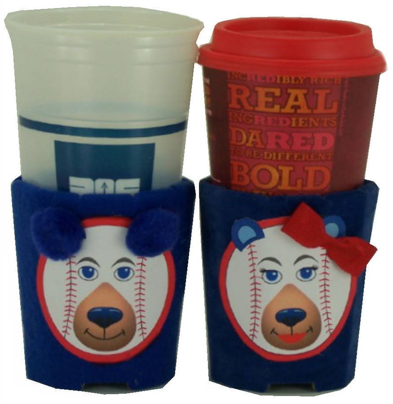 Beverage Insulator Cubs Baseball Chicago PocketHuggie-Cold/Hot ,Handmade, Reusable, 3 SIZES-Cup, Can, Glass Beer Bottle Sizes image 2