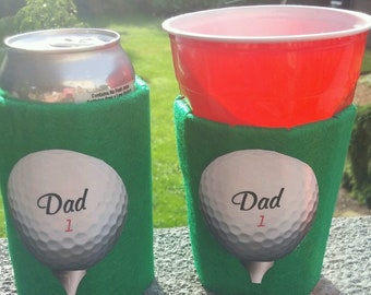 Beverage Insulator #1 #Dad #Golf Ball #Ecofriendly PocketHuggie  Handmade Reusable 3 SIZES- #Cup #Can #GlassBeerBottle #Coffee #Beer #Water