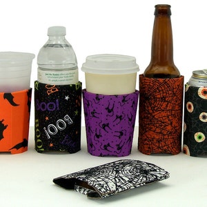 Beverage Insulator #Halloween Fabric Pocket Huggie-Cold/Hot Drinks, Beer Soda Coffee Solo Cup,3 Sizes- Cup, Can, Skinny Can/Beer Bottle SIZE