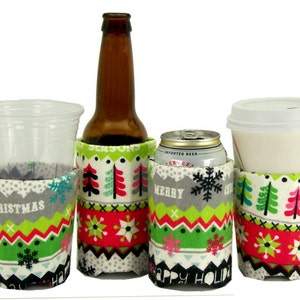 Beverage Insulators 2 FairIsle EcoFriendly PocketHuggies in 3 Sizes-Cups,Cans,Skinny Can/Glass Beer Bottle, SoloCups Pints Beer Coffee