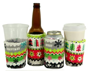 Beverage Insulators 2 FairIsle EcoFriendly PocketHuggies in 3 Sizes-Cups,Cans,Skinny Can/Glass Beer Bottle, SoloCups Pints Beer Coffee