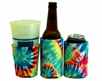 EcoFriendly Beverage Insulator Tie Dye Flannel PocketHuggie-Cold/Hot Starbucks Cup, Soda,Solo Cup,Beer,Reusable,Folds,3 SIZES:Cup/Can/Bottle