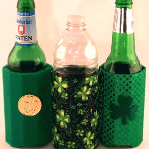 Beverage Insulator-St.Patty's Fabric PocketHuggie EcoFriendly, 3 Sizes Can, Glass Beer Bottle/Skinny Can & Cup Size, Coffee Starbucks image 1