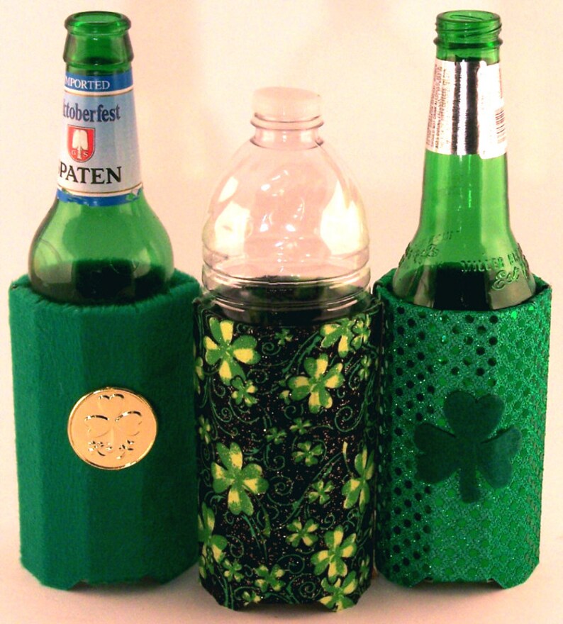 Beverage Insulator-St.Patty's Fabric PocketHuggie EcoFriendly, 3 Sizes Can, Glass Beer Bottle/Skinny Can & Cup Size, Coffee Starbucks image 1