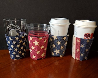 Beverage Insulators 4 #Patriotic PocketHuggies #EcoFriendly, Cold/Hot Drinks 3 sizes- CUP CAN GlassBeer Bottle Sizes #Hamilton Inspired #USA