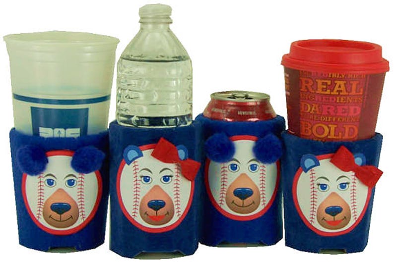 Beverage Insulator Cubs Baseball Chicago PocketHuggie-Cold/Hot ,Handmade, Reusable, 3 SIZES-Cup, Can, Glass Beer Bottle Sizes image 1