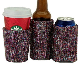 Beverage Insulator #Party Sparkle Fabric PocketHuggie-Folds Flat,Cold/Hot Cups,Solo Cup,Starbucks-3 SIZES:CUP,CAN,GlassBottle/Hard Seltzer