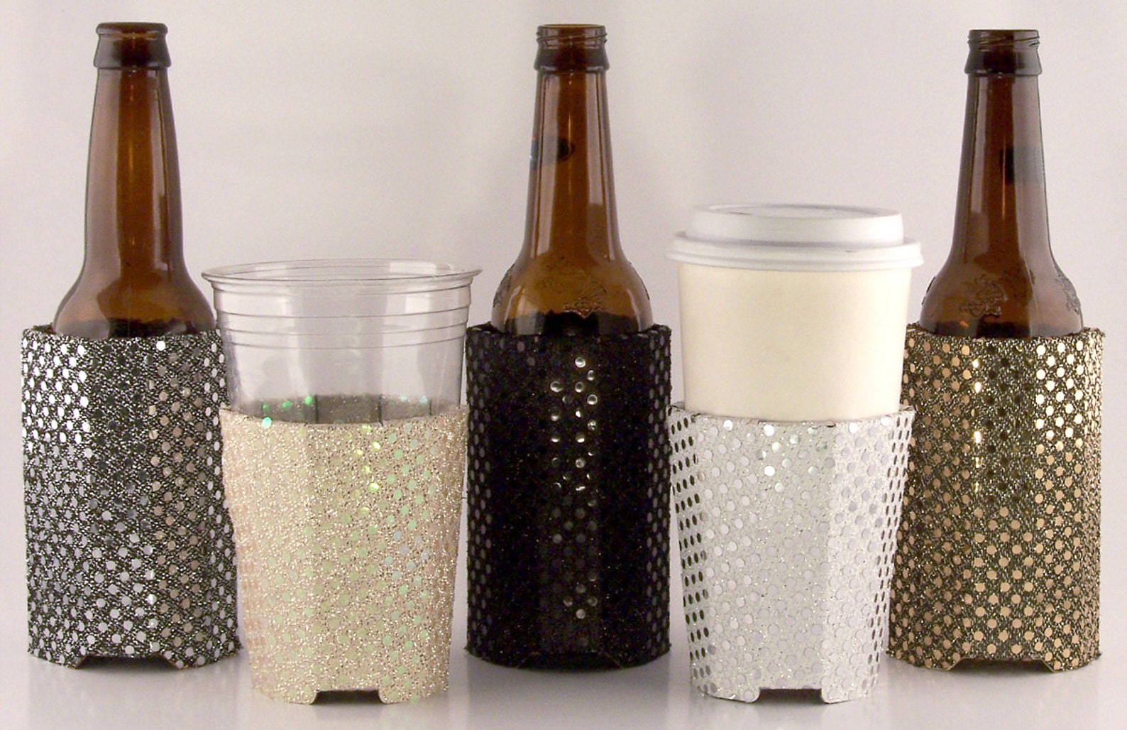 Beverage Insulator Sequin Fabric Pockethuggieecofriendly Etsy