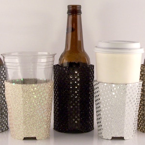 Beverage Insulator Sequin Fabric PocketHuggie-EcoFriendly Reusable, Cold/Hot, Solo Cup, Starbucks, Water-3 SIZES Skinny CanWeddings image 1