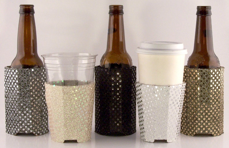 Beverage Insulator Sequin Fabric PocketHuggie-EcoFriendly Reusable, Cold/Hot, Solo Cup, Starbucks, Water-3 SIZES Skinny CanWeddings image 1