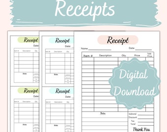 Receipt Template Printable Receipt Book Easy Download Small Business Receipts Easy  Printables Office Supplies Easy To Read Easy To Print