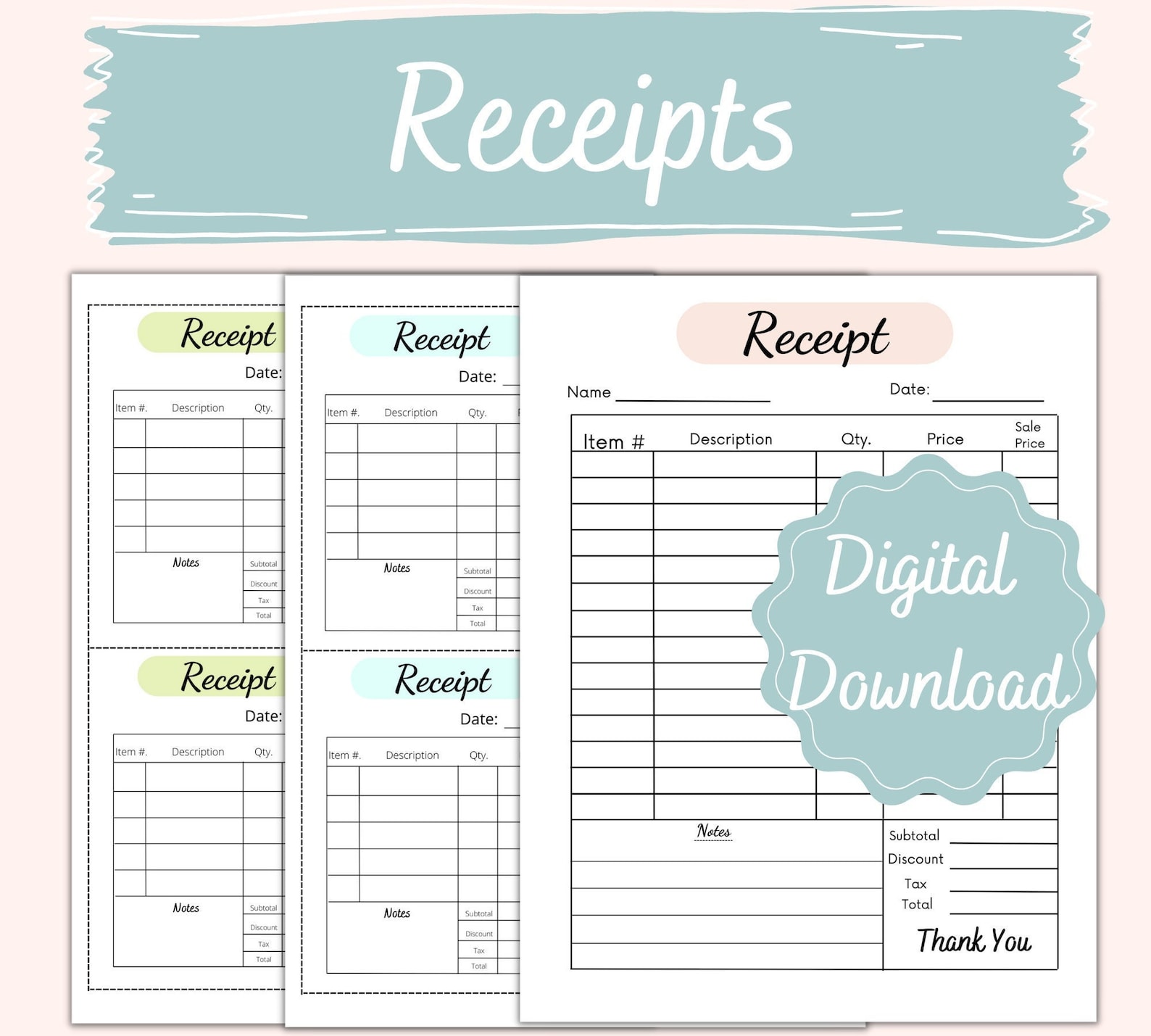 Receipt Template Printable Receipt Book Easy Download Small Business