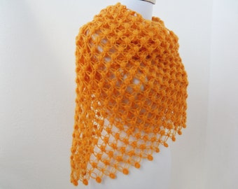 mustard yellow handmade crochet mohair shawl