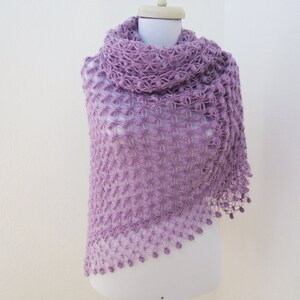 peanut lilac mohair crochet shawl