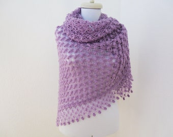 peanut lilac mohair crochet shawl