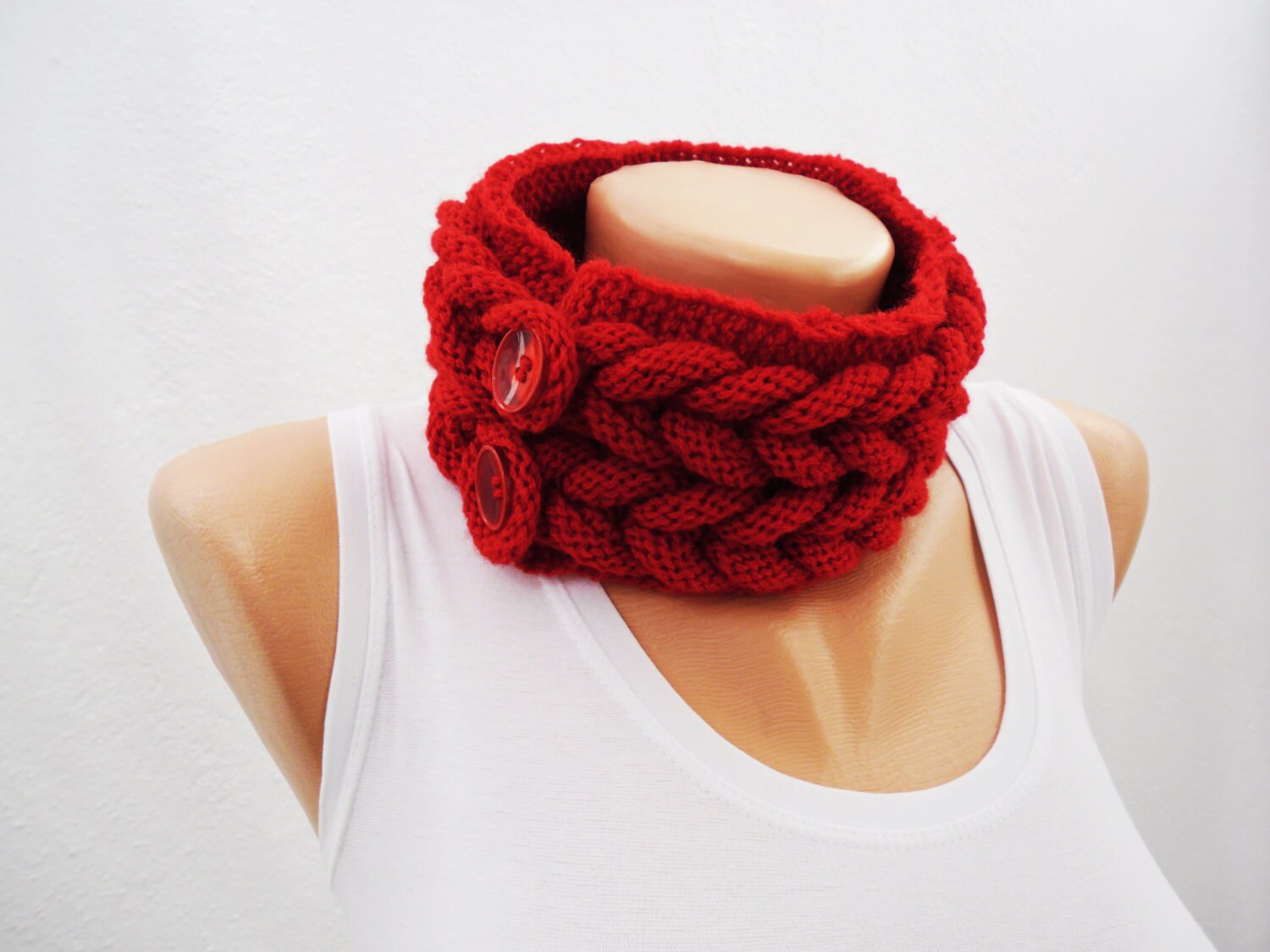 Red - Kumaun Hand-knitted Acrylic Woolen Neck Warmer main image 1