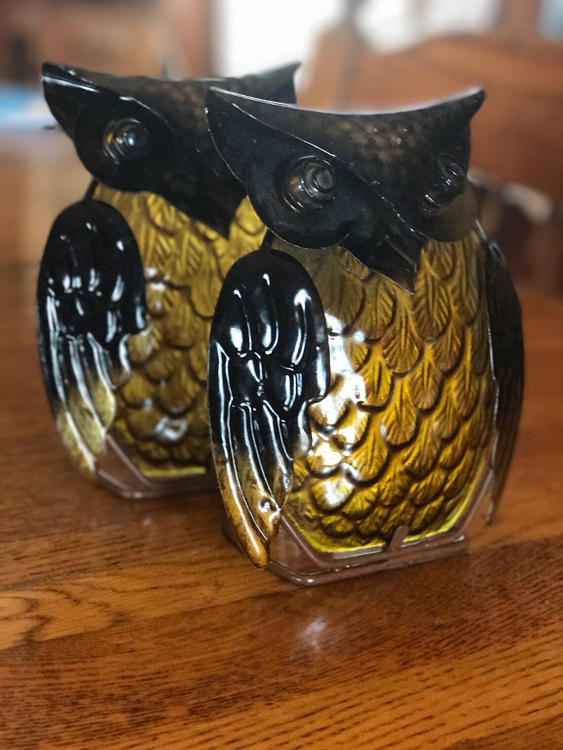 2 owls Glass and Metal vintage owl candle holders LARGE Etsy