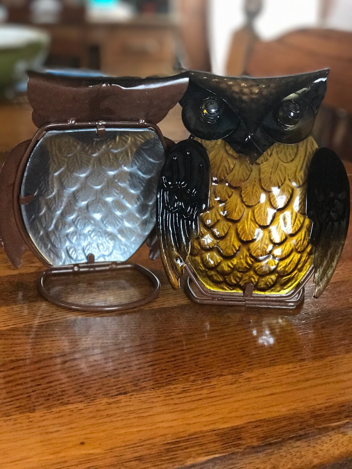 2 owls Glass and Metal vintage owl candle holders LARGE Etsy