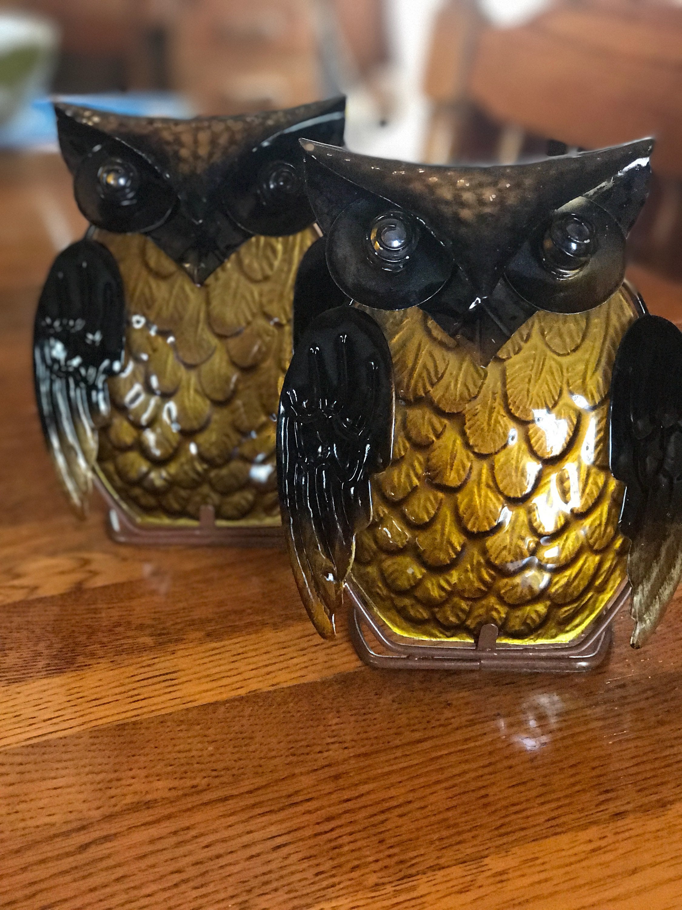 2 owls Glass and Metal vintage owl candle holders LARGE Etsy